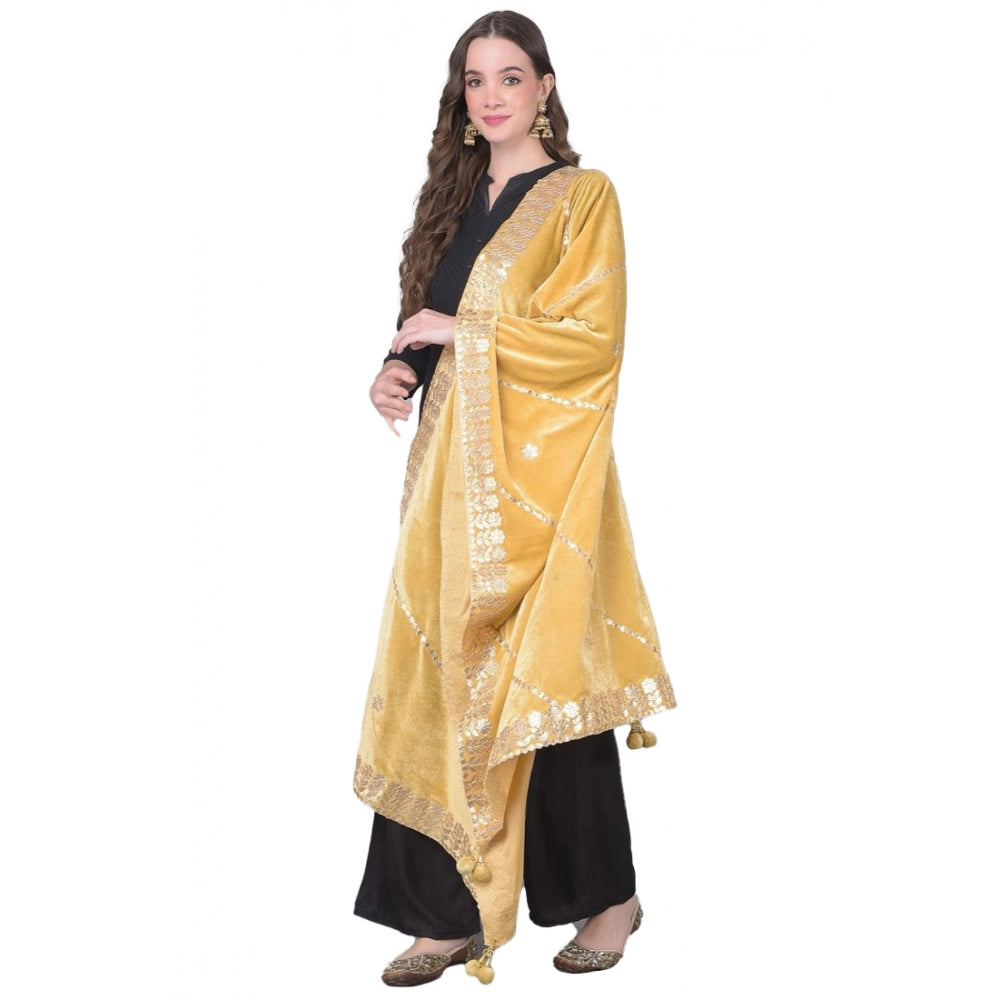 Generic Women's Velvet Gotta Patti Dupatta (Gold, Length: 2.25 to 2.50 Mtr) Main image