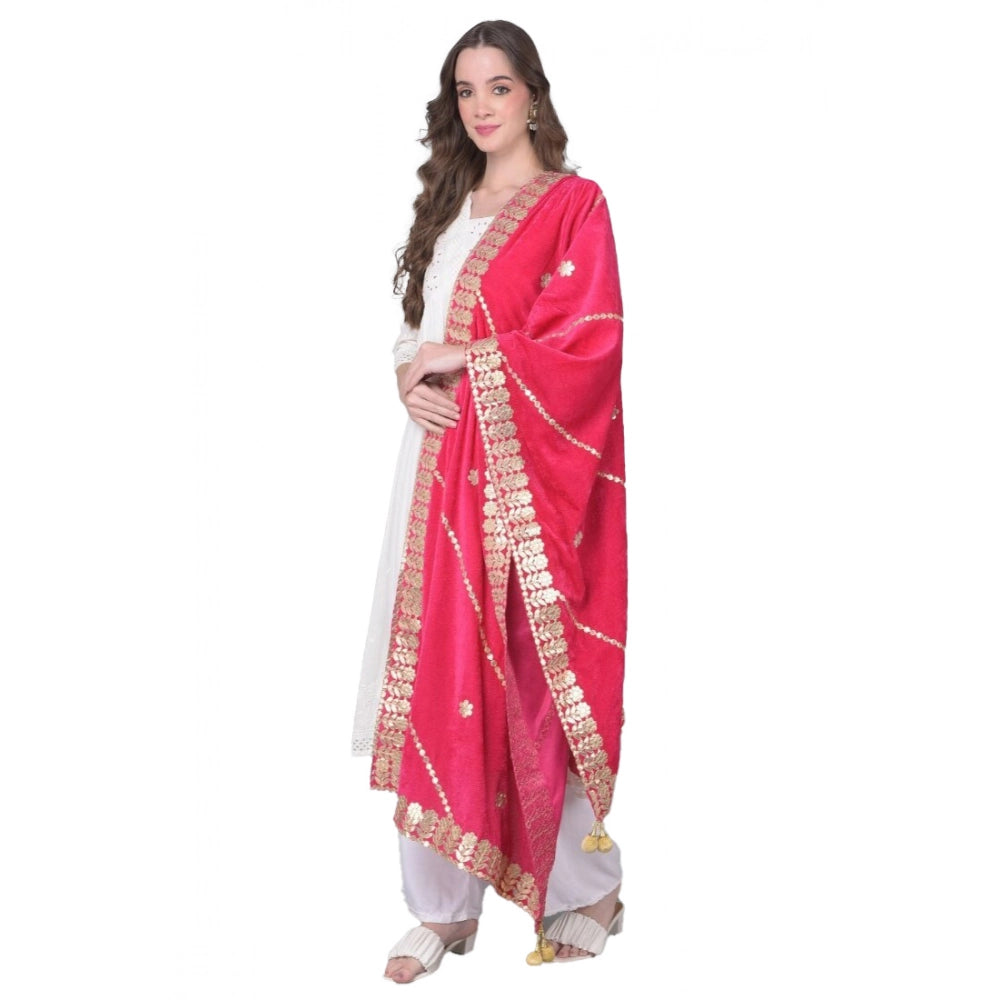 Generic Women's Velvet Gotta Patti Dupatta (Pink, Length: 2.25 to 2.50 Mtr) Main image
