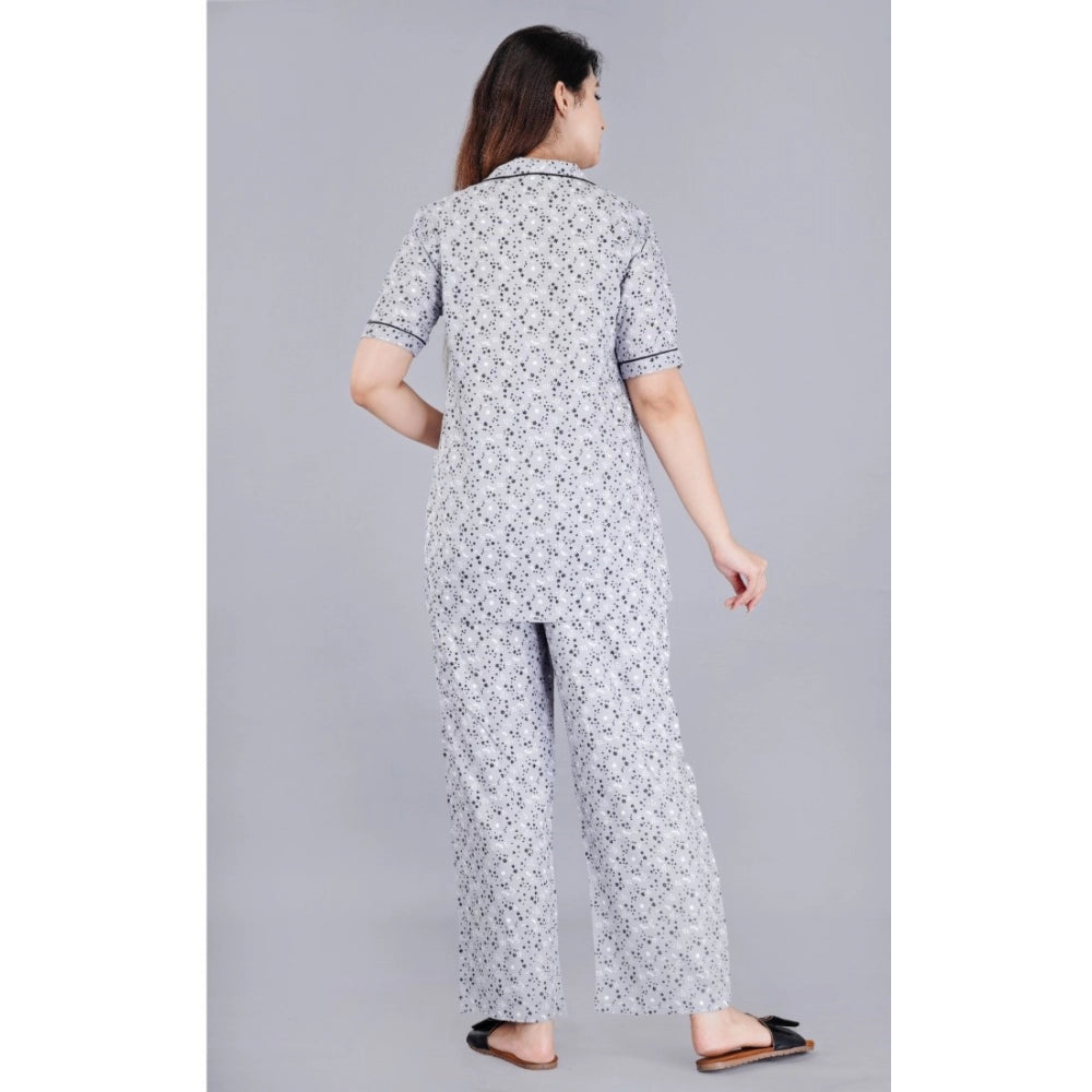Generic Women's Casual Half Sleeve Printed Viscose Rayon Shirt With Pyjama Pant Night Suit Set (Grey) Secondary image