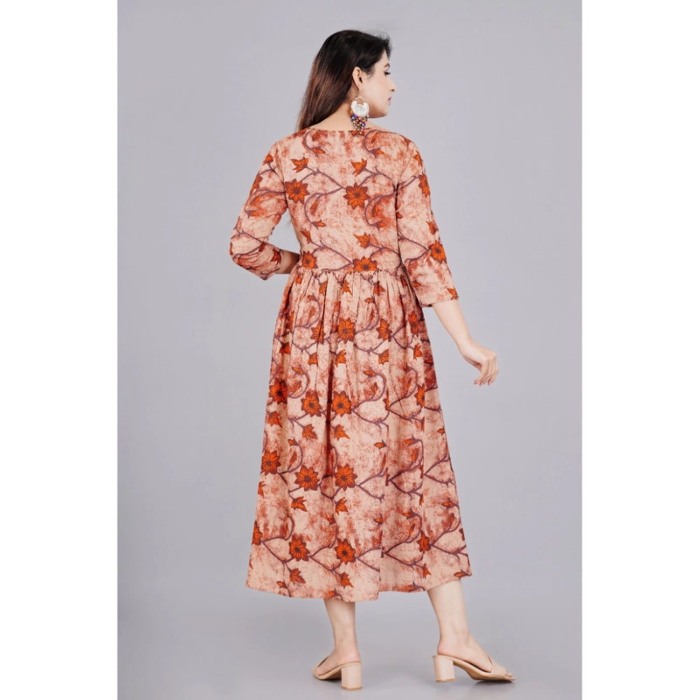 Generic Women's Casual 3/4 Sleeve Printed Viscose Maternity Feeding Kurti (Brown) Secondary image