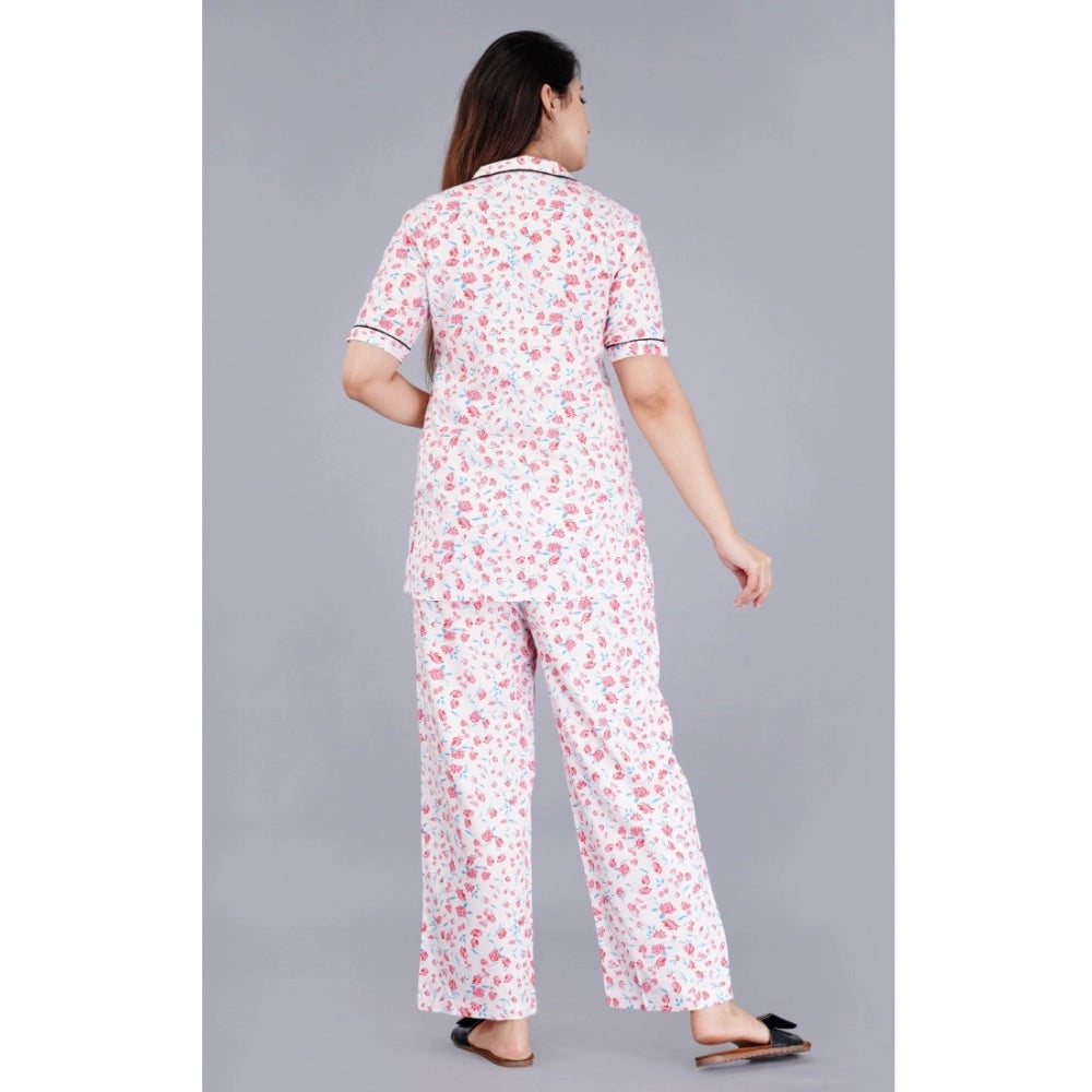 Generic Women's Casual Half Sleeve Printed Viscose Rayon Shirt With Pyjama Pant Night Suit Set (Baby Pink) Secondary image