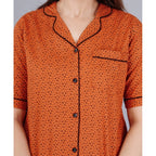 Generic Women's Casual Half Sleeve Printed Viscose Rayon Shirt With Pyjama Pant Night Suit Set (Brown)