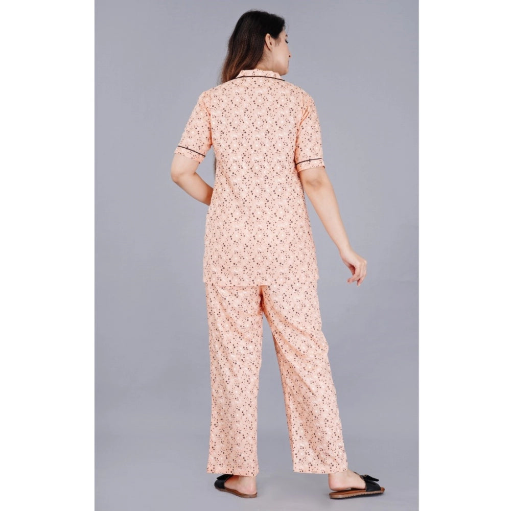Generic Women's Casual Half Sleeve Printed Viscose Rayon Shirt With Pyjama Pant Night Suit Set (Peach) Secondary image