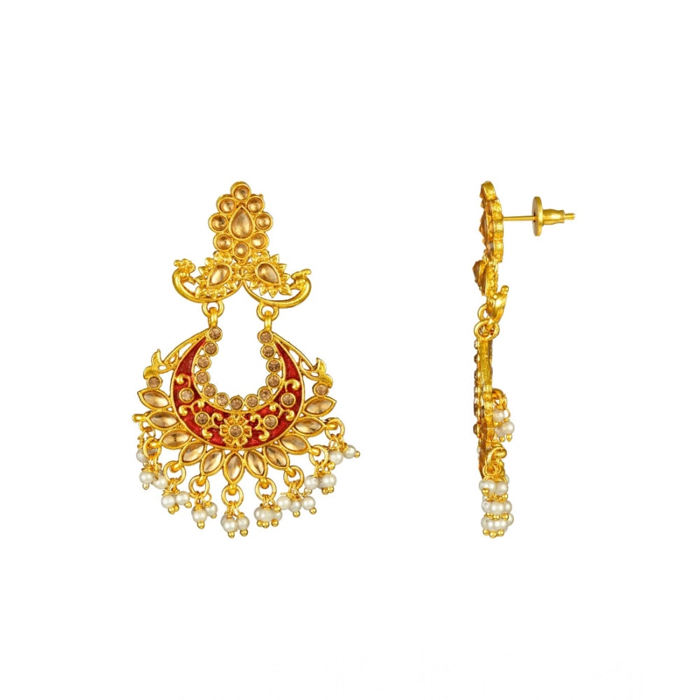 Generic Women's Rose Gold Plated Alloy Kundan Earrings &amp; Mangtikka (Maroon) Secondary image