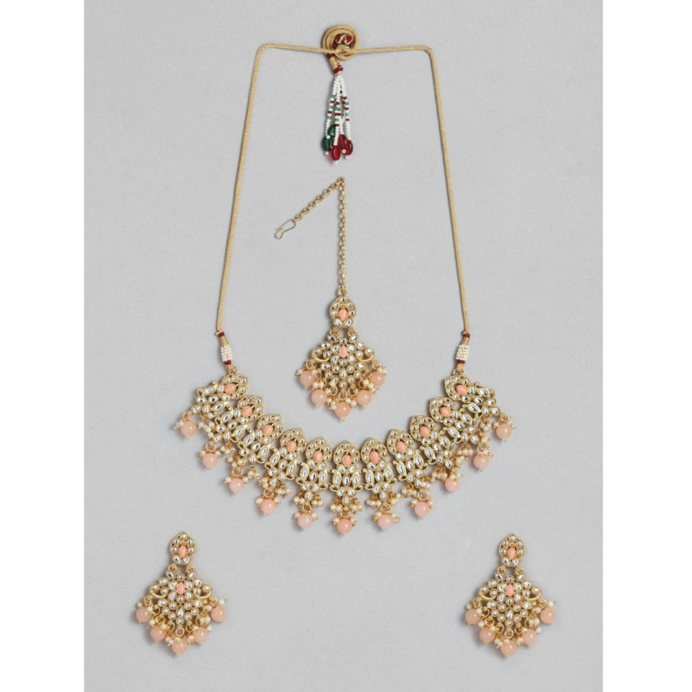 Generic Women's Rose Gold Plated Alloy Necklace &amp; Earings Set (Pink) Main image