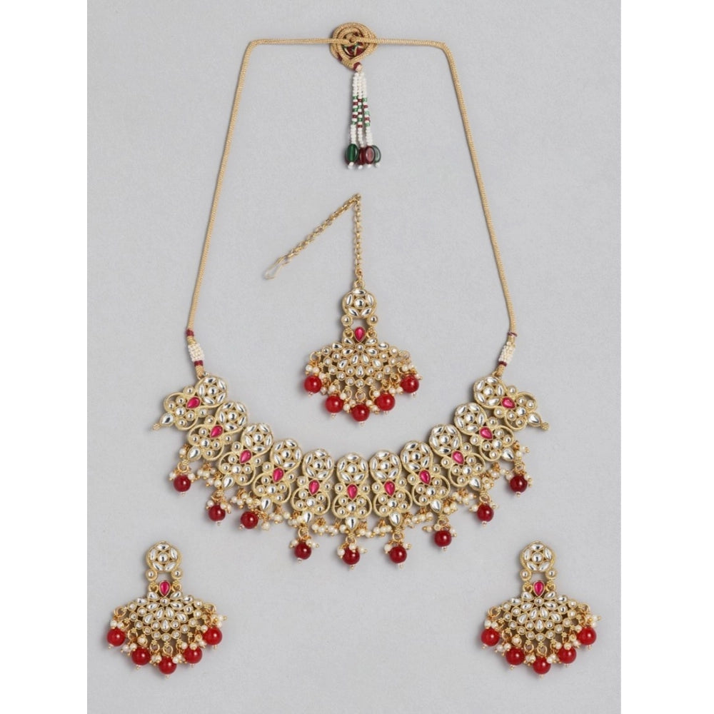 Generic Women's Rose Gold Plated Alloy Necklace &amp; Earings Set (Red) Main image