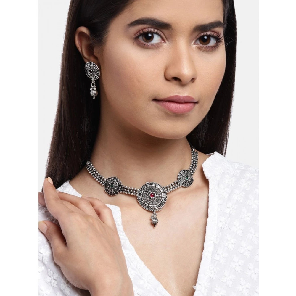Generic Women's Rose Gold Plated Alloy Necklace &amp; Earings Set (Silver) Secondary image