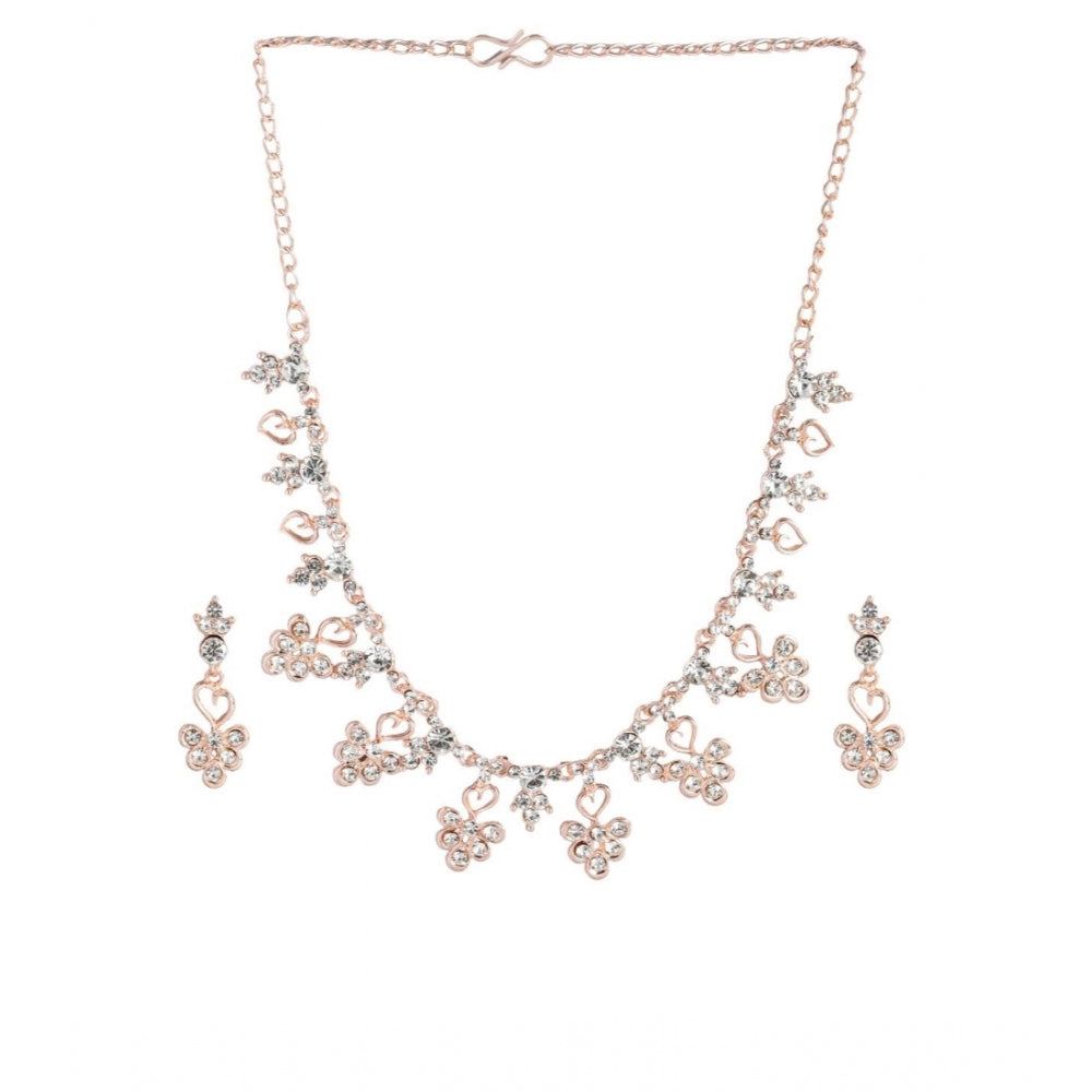 Generic Women's Rose Gold Plated Brass Necklace &amp; Earings Set (Gold)