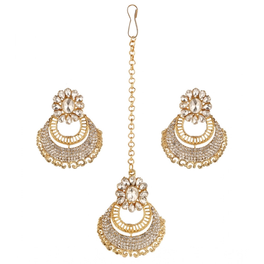 Generic Women's Rose Gold Plated Alloy Kundan Earrings &amp; Mangtikka (White) Main image