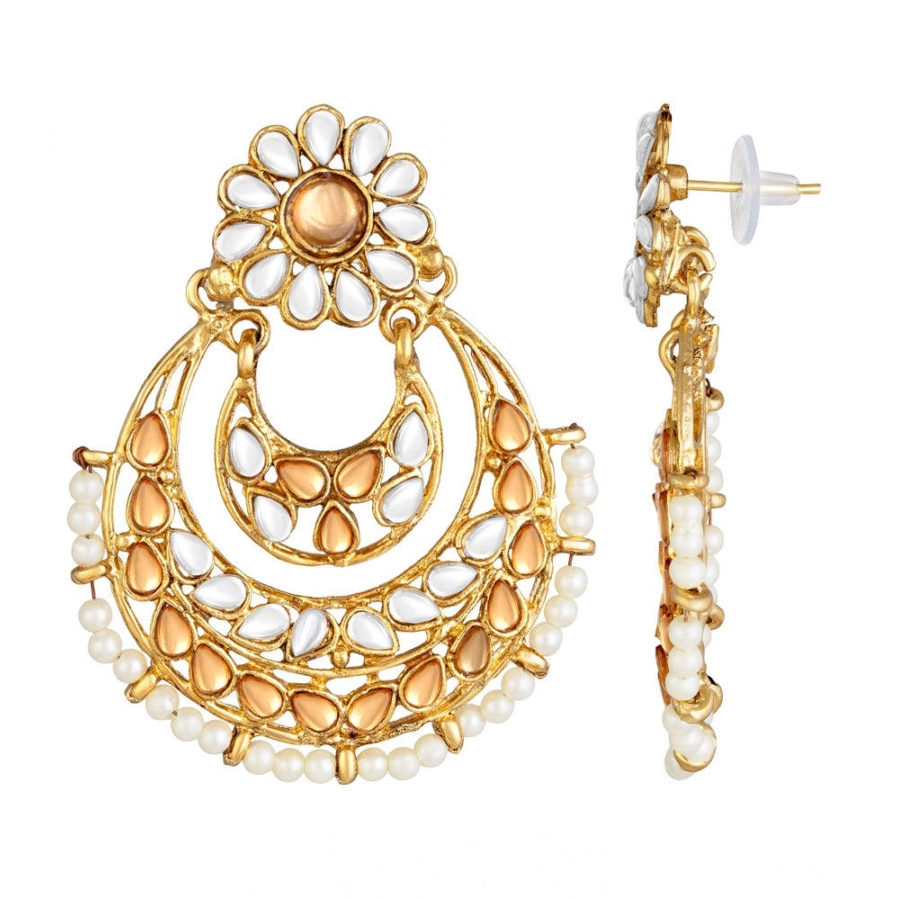 Generic Women's Rose Gold Plated Alloy Kundan Earrings &amp; Mangtikka (White &amp; Gold) Secondary image