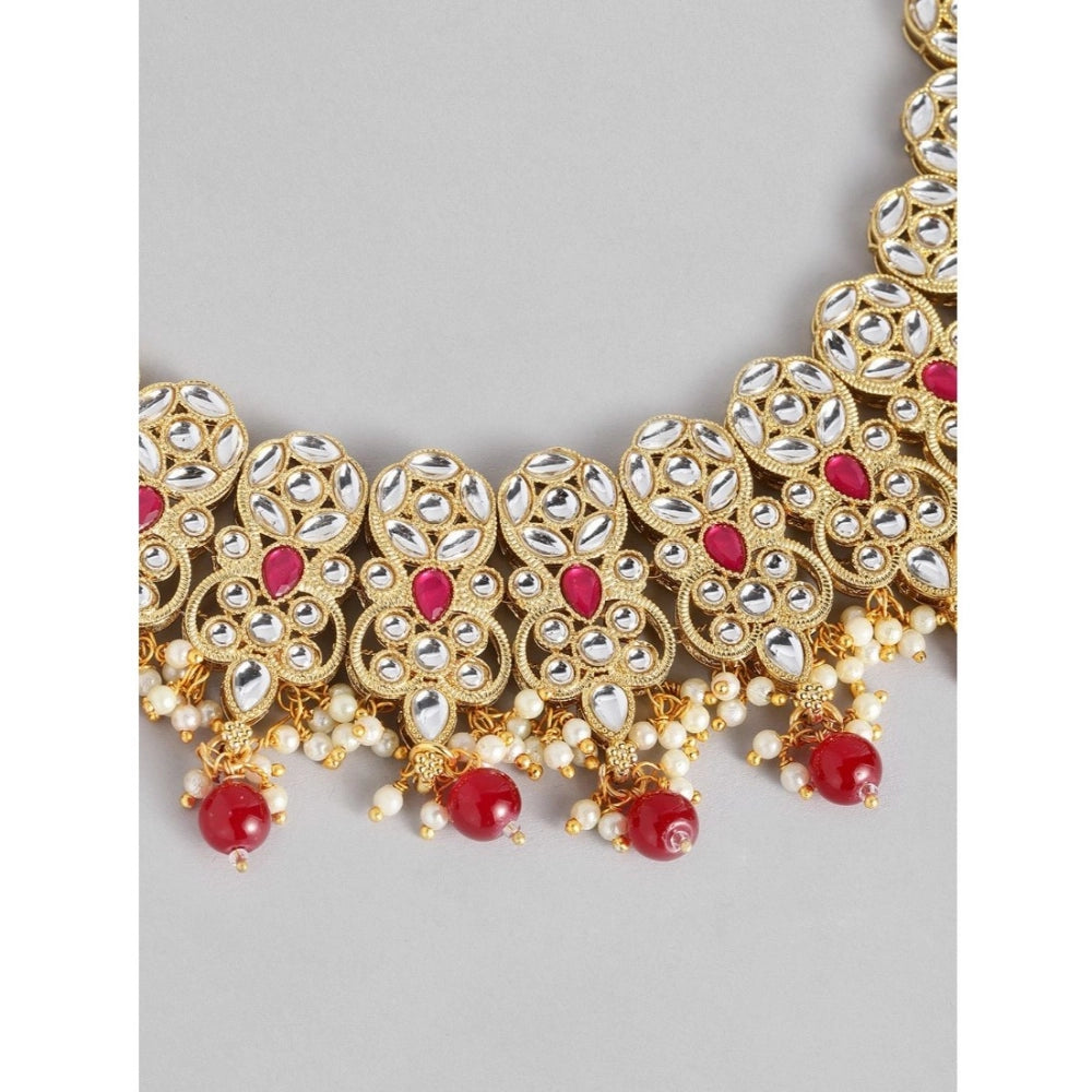 Generic Women's Rose Gold Plated Alloy Necklace &amp; Earings Set (Red) Secondary image