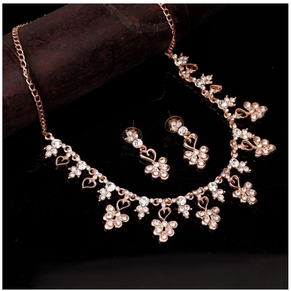 Generic Women's Rose Gold Plated Brass Necklace &amp; Earings Set (Gold) Main image