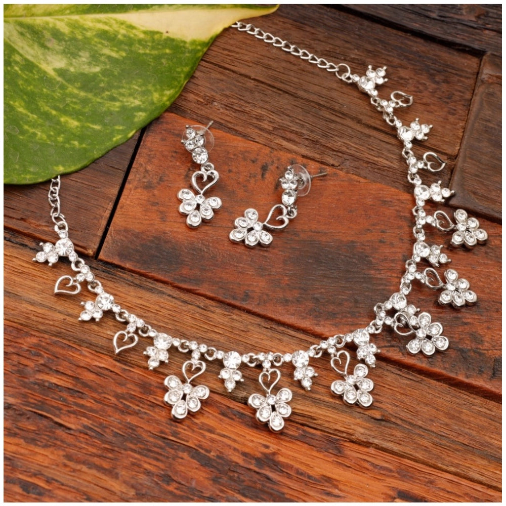 Generic Women's Rose Gold Plated Brass Necklace &amp; Earings Set (Silver) Main image