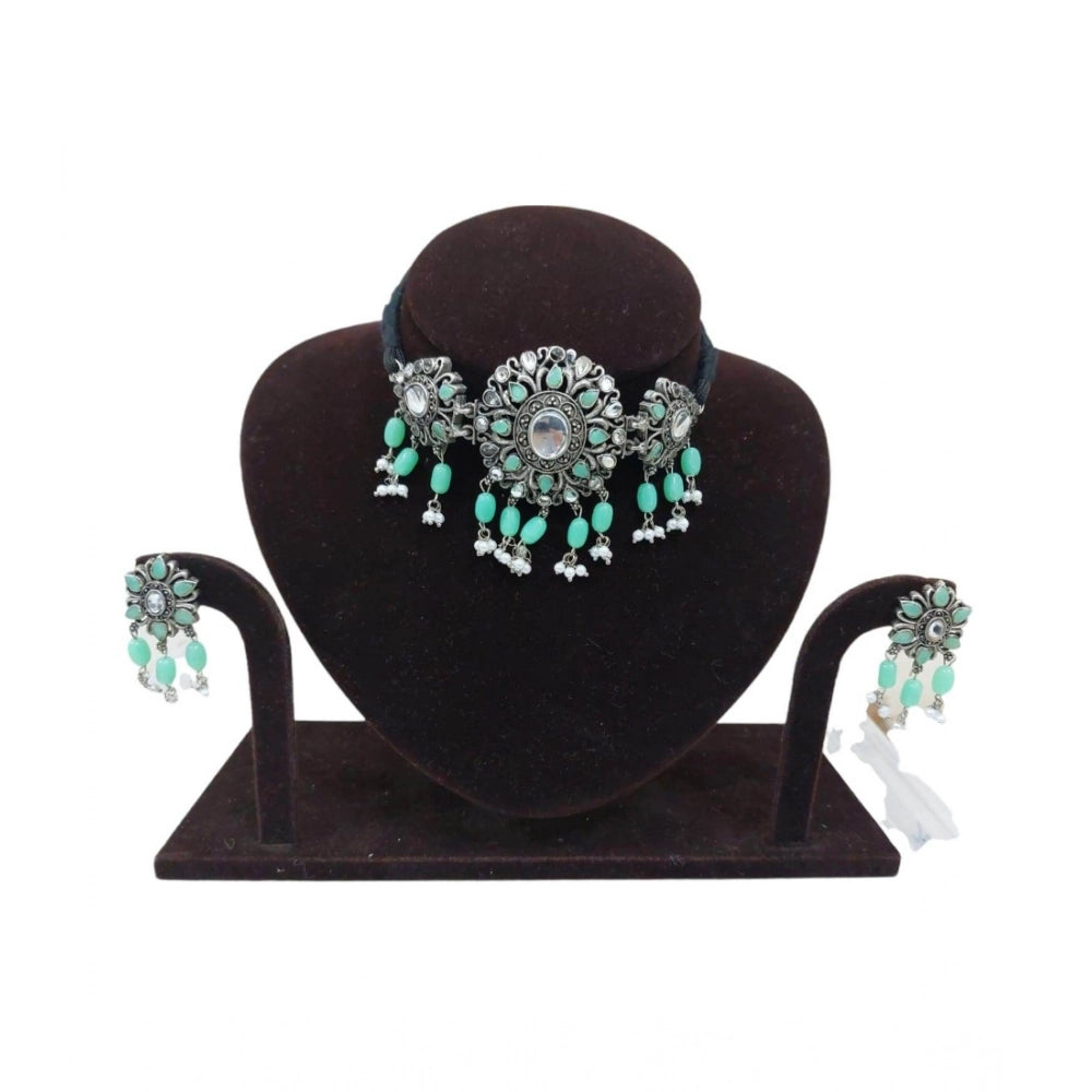Generic Women's Rose Gold Plated Alloy Necklace &amp; Earings Set (Light Green) Secondary image