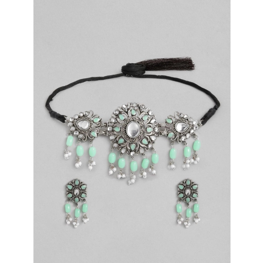 Generic Women's Rose Gold Plated Alloy Necklace &amp; Earings Set (Light Green) Main image