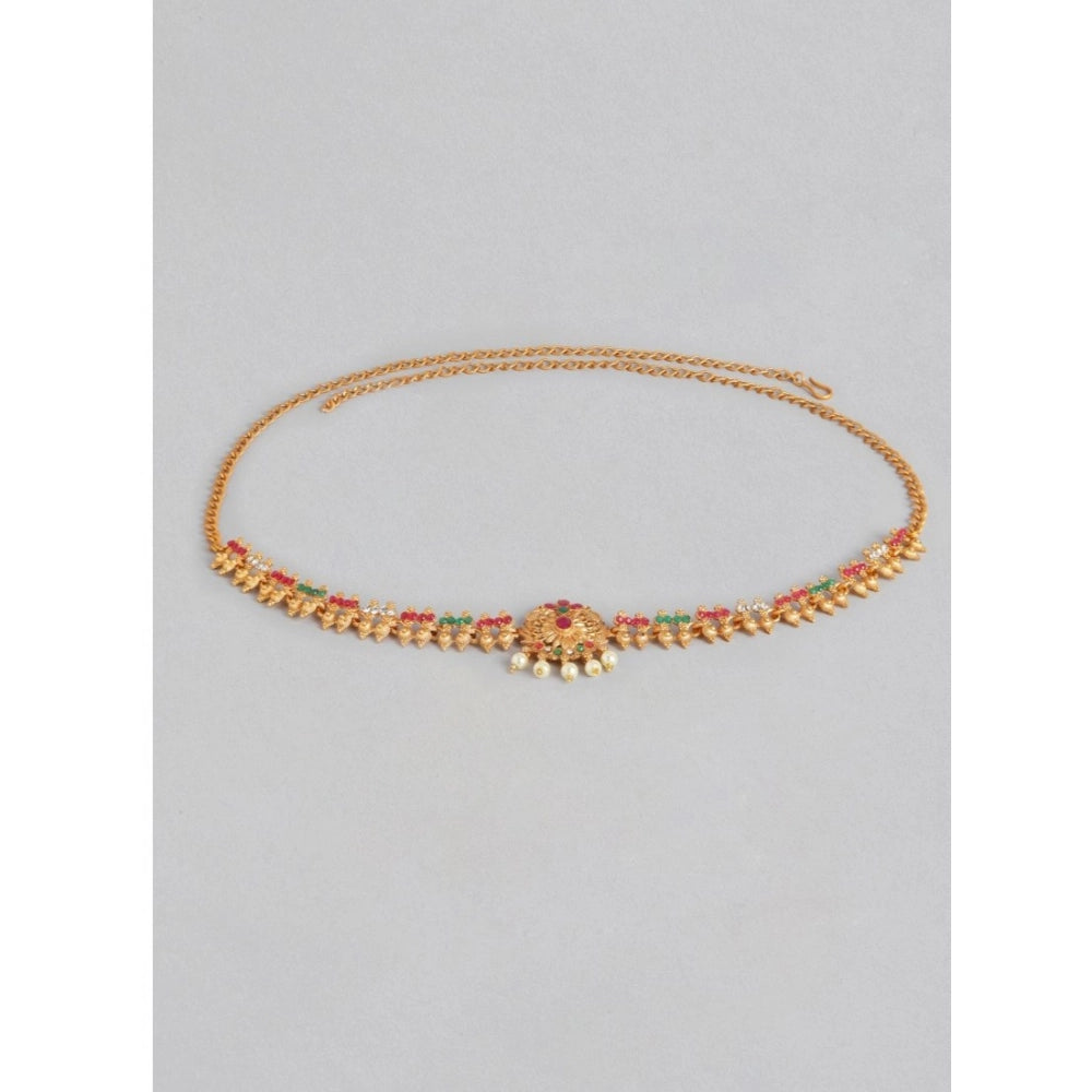 Generic Women's Rose Gold Plated Alloy Hip Belt Kamarband (Red &amp; Green) Secondary image