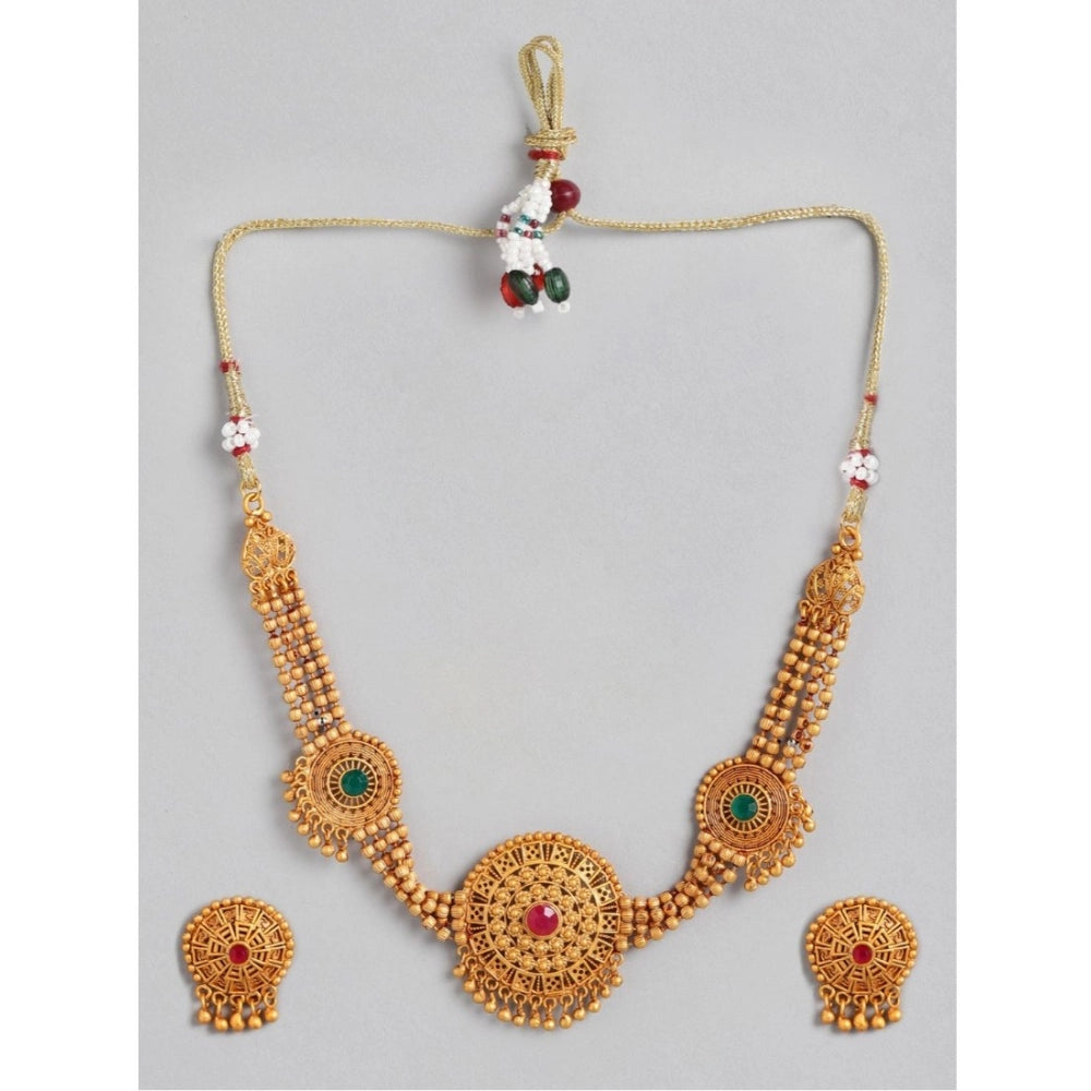 Generic Women's Rose Gold Plated Alloy Necklace &amp; Earings Set (Multicolor) Main image