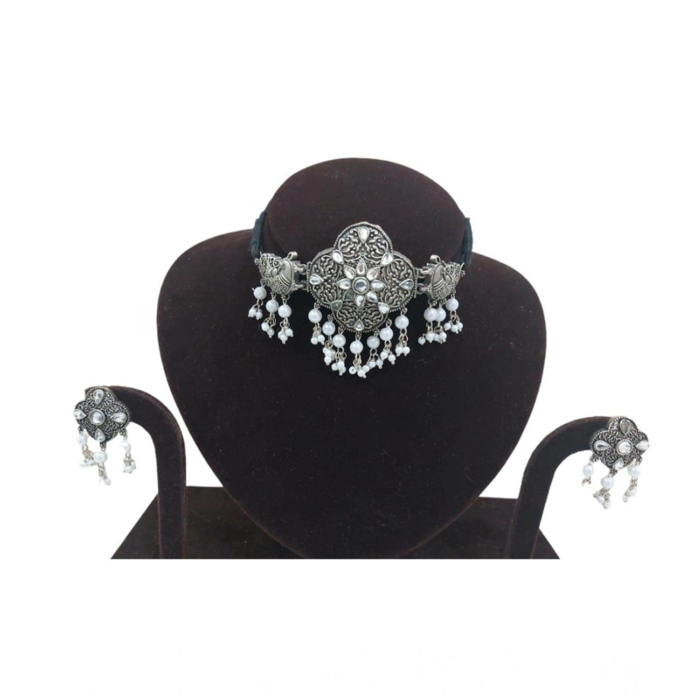Generic Women's Rose Gold Plated Alloy Necklace &amp; Earings Set (Silver &amp; White) Secondary image