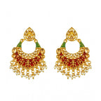 Generic Women's Rose Gold Plated Alloy Kundan Earrings &amp; Mangtikka (Red &amp; Green)