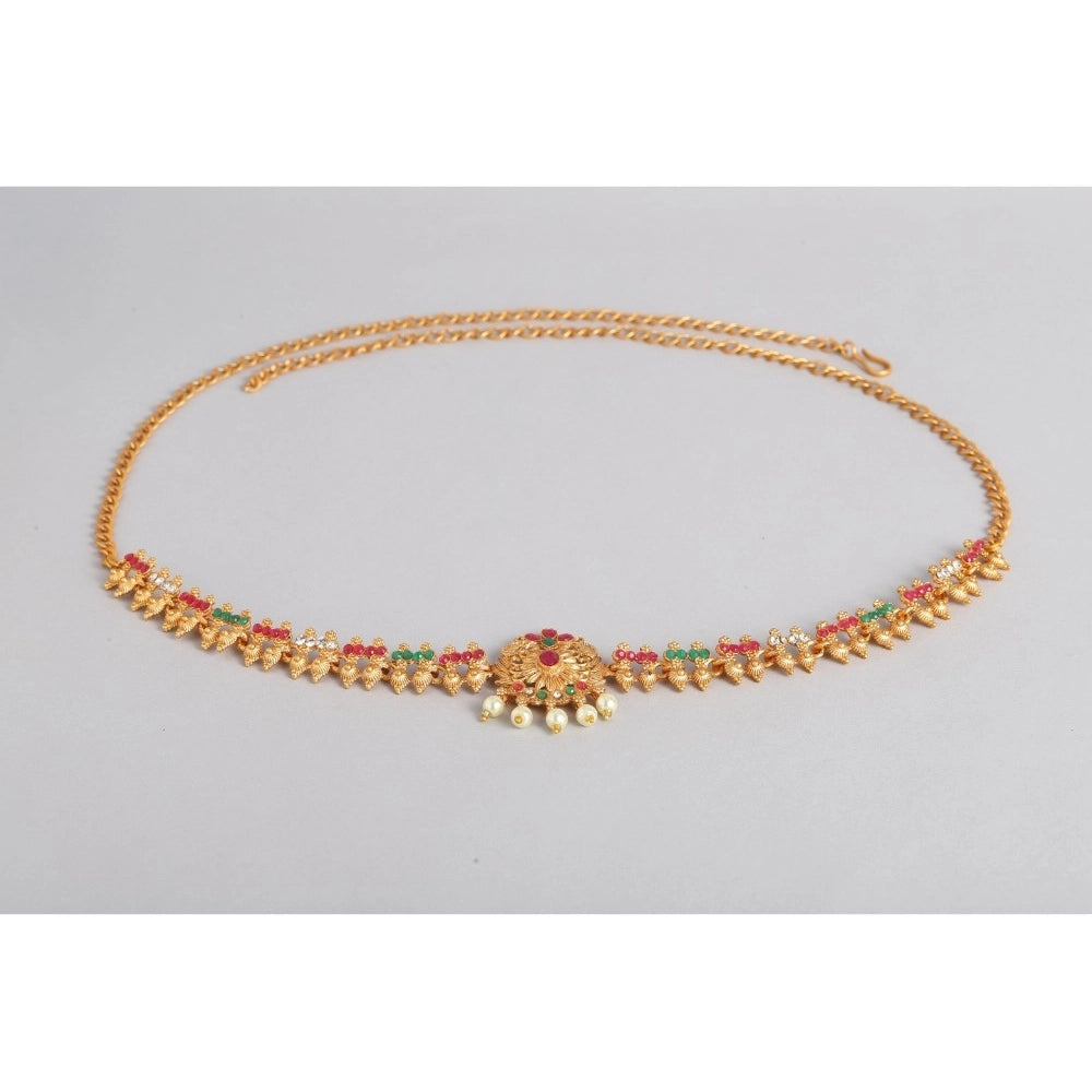 Generic Women's Rose Gold Plated Alloy Hip Belt Kamarband (Red &amp; Green) Main image