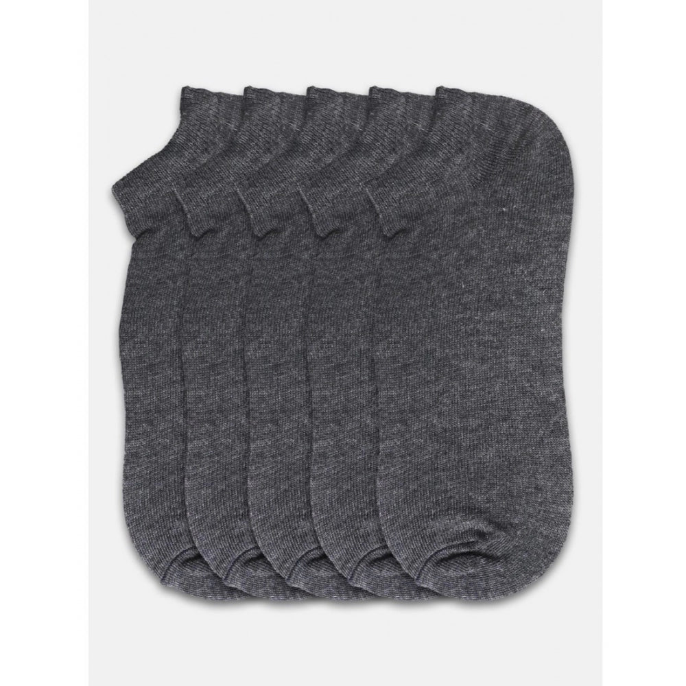 Generic 5 Pairs Unisex Casual Cotton Blended Solid Ankle length Socks (Dark Grey) Secondary image