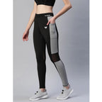 Generic Women's Polyster Solid Sport Leggings (Black &amp; Grey)