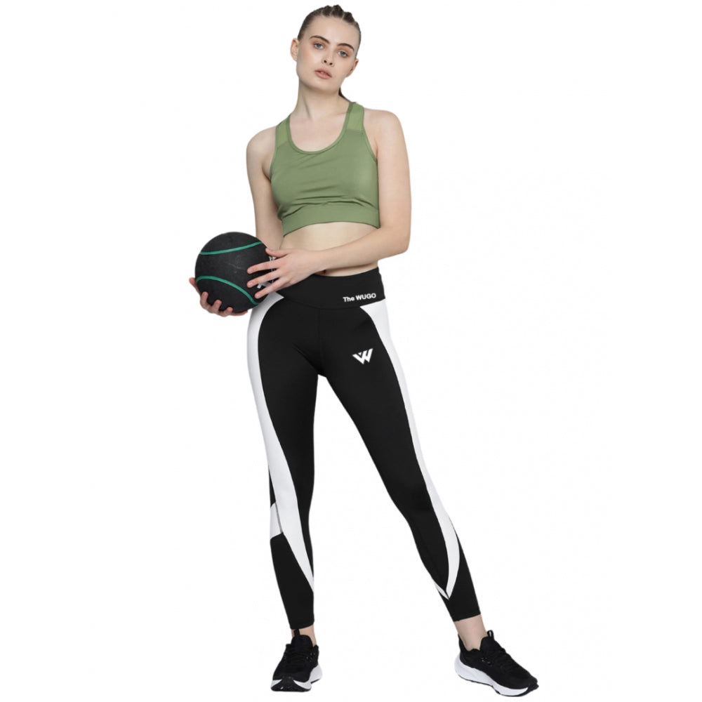 Generic Women's Polyster Solid Sport Leggings (Black &amp; White) Main image