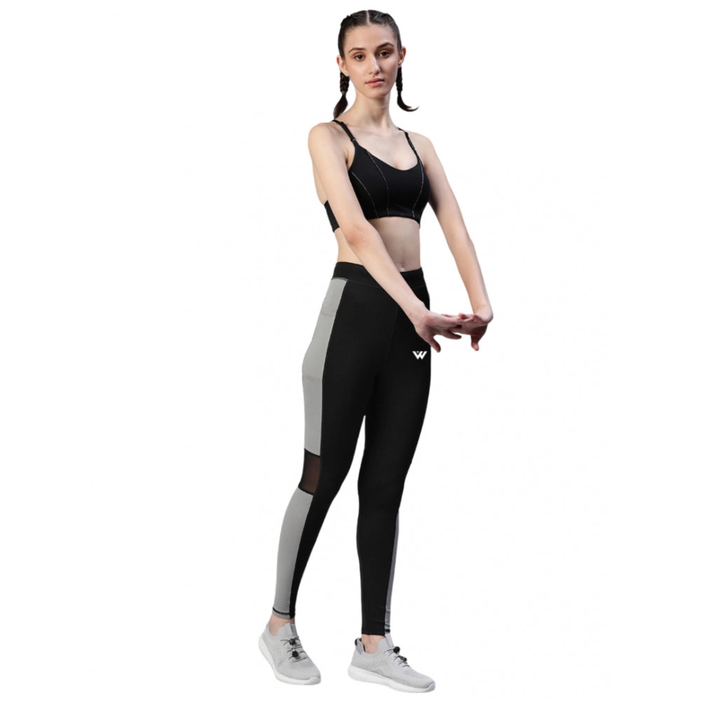 Generic Women's Polyster Solid Sport Leggings (Black &amp; Grey) Main image