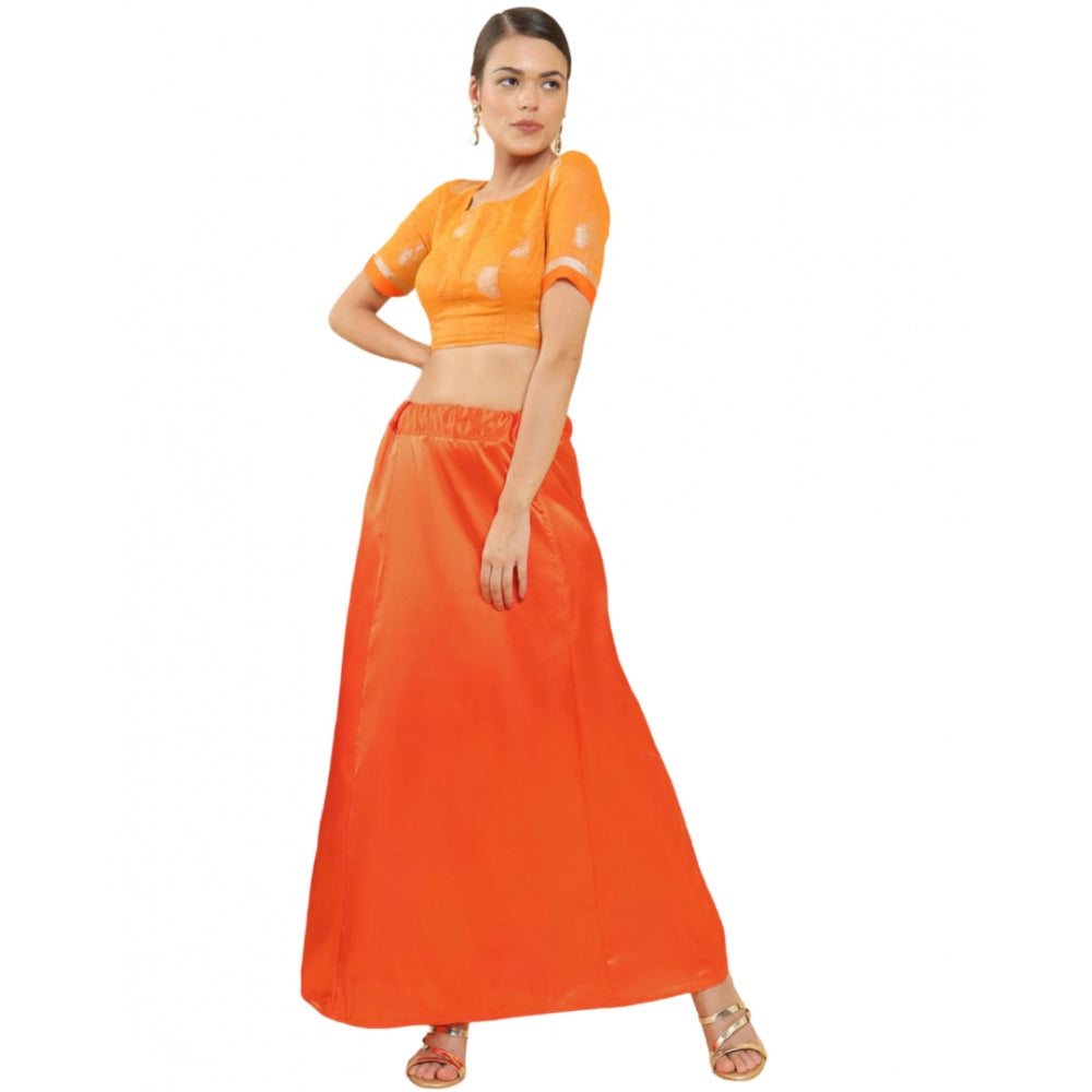 Generic Women's Silk Solid Free Size Petticoat (Orange) Main image