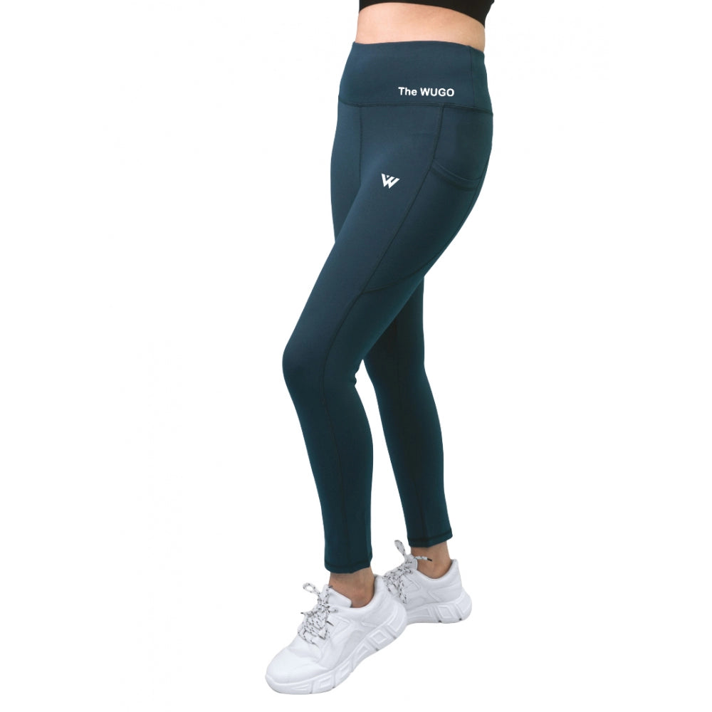 Generic Women's Polyster Solid Sport Leggings (Blue) Main image
