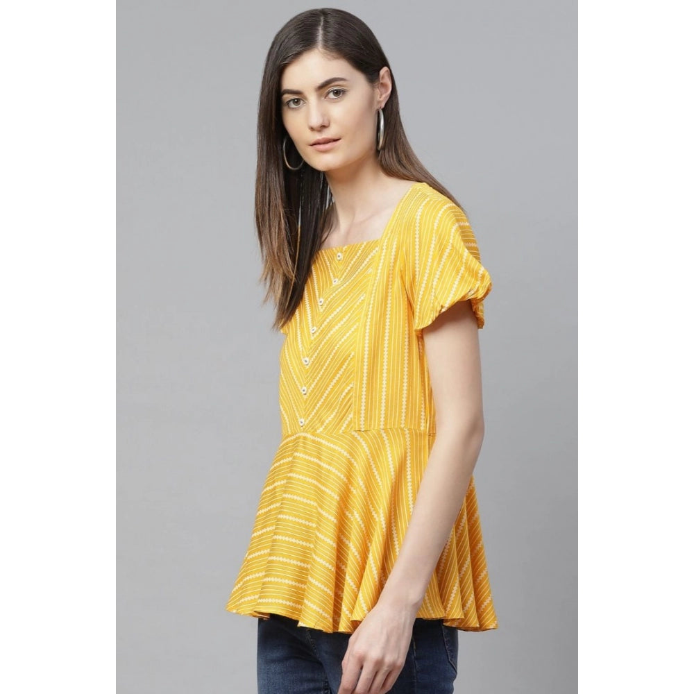 Generic Women's Casual Short Sleeves Stripe Printed Rayon Top (Mustard) Secondary image