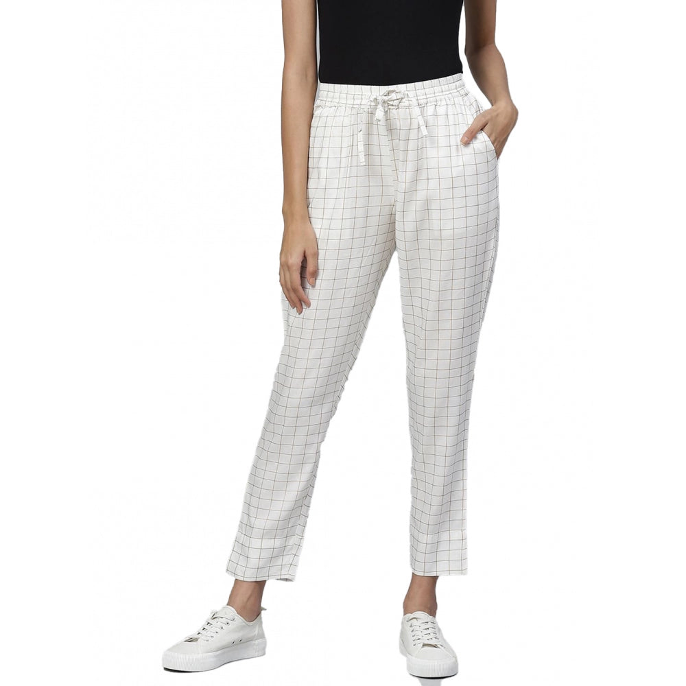 Generic Women's Casual Checked Rayon Trouser Pant (White) Main image
