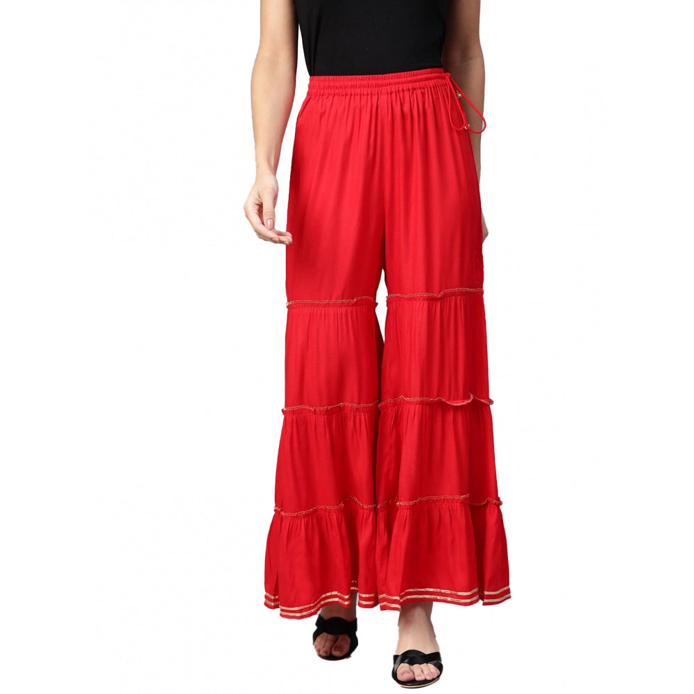 Generic Women's Casual Solid Rayon Sharara (Red) Main image