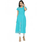 Generic Women's Casual Short Sleeve Embroidery Cotton Slub Kurti (Torque Green)