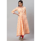 Generic Women's Casual 3/4 th Sleeve Floral Printed Rayon Kurti (Peach)