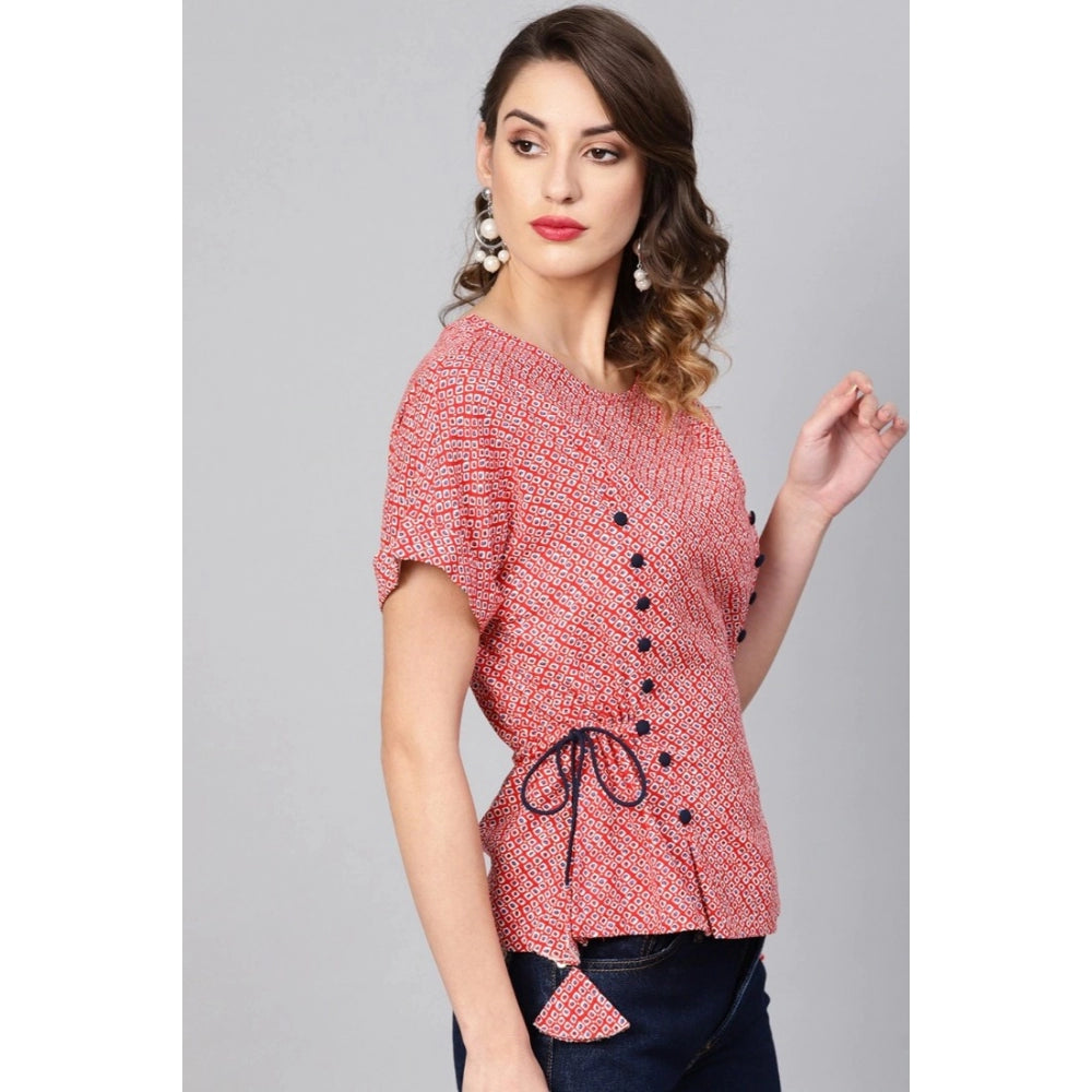 Generic Women's Casual Short Sleeve Geometric Rayon Top (Red) Secondary image