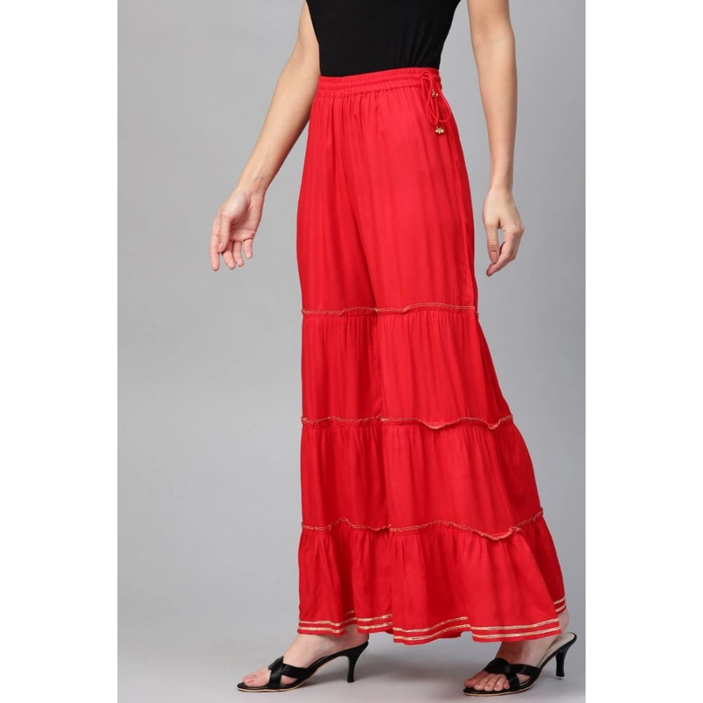 Generic Women's Casual Solid Rayon Sharara (Red) Secondary image
