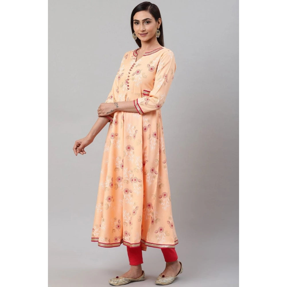 Generic Women's Casual 3/4 th Sleeve Floral Printed Rayon Kurti (Peach) Secondary image