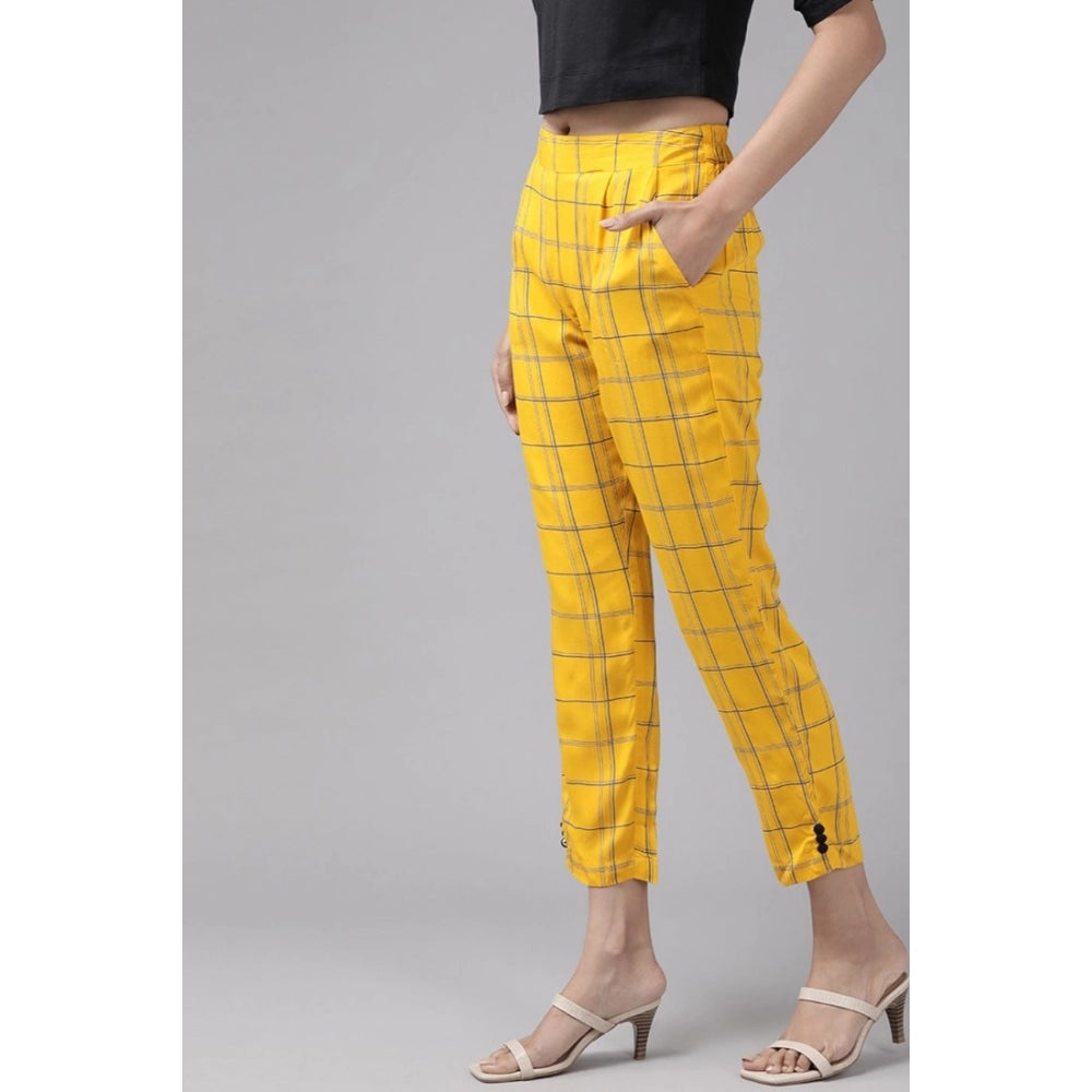 Generic Women's Casual Checked Rayon Trouser Pant (Yellow) Secondary image