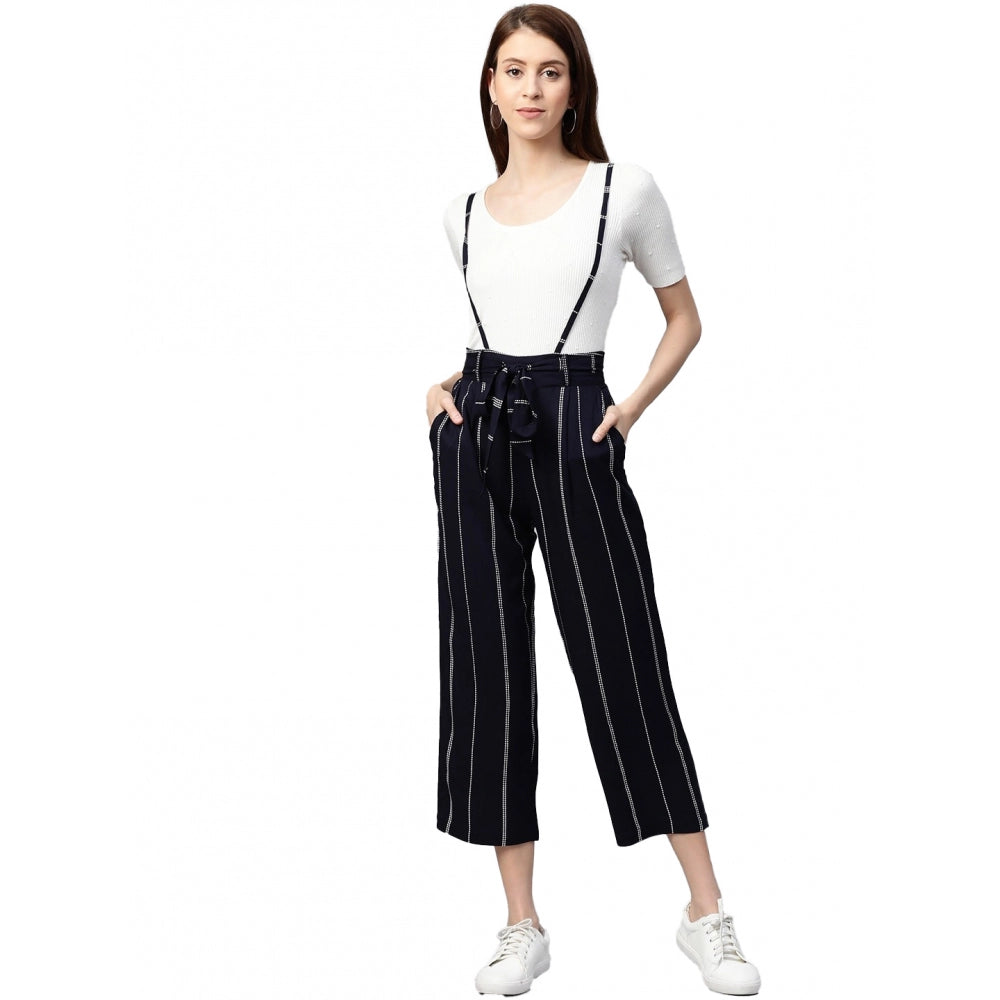 Generic Women's Casual Short Sleeve Striped Rayon Dungaree (Blue) Main image