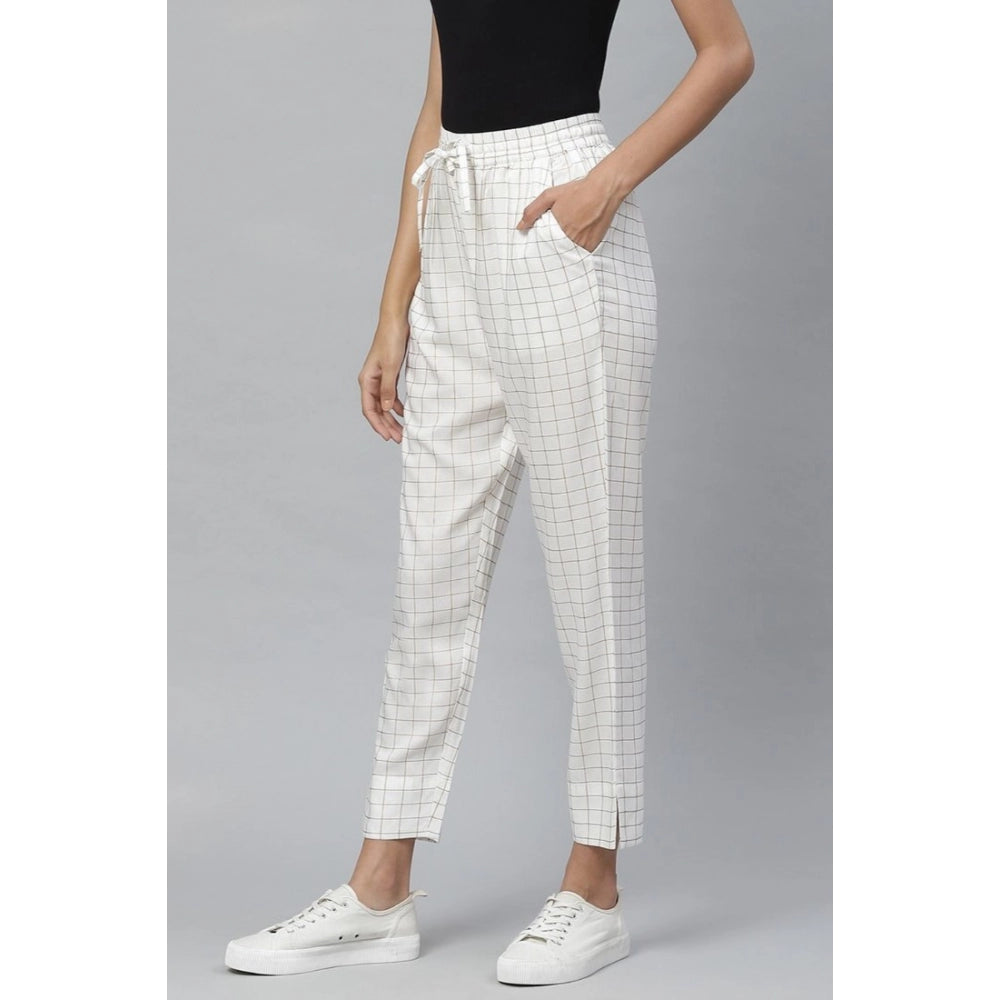 Generic Women's Casual Checked Rayon Trouser Pant (White) Secondary image