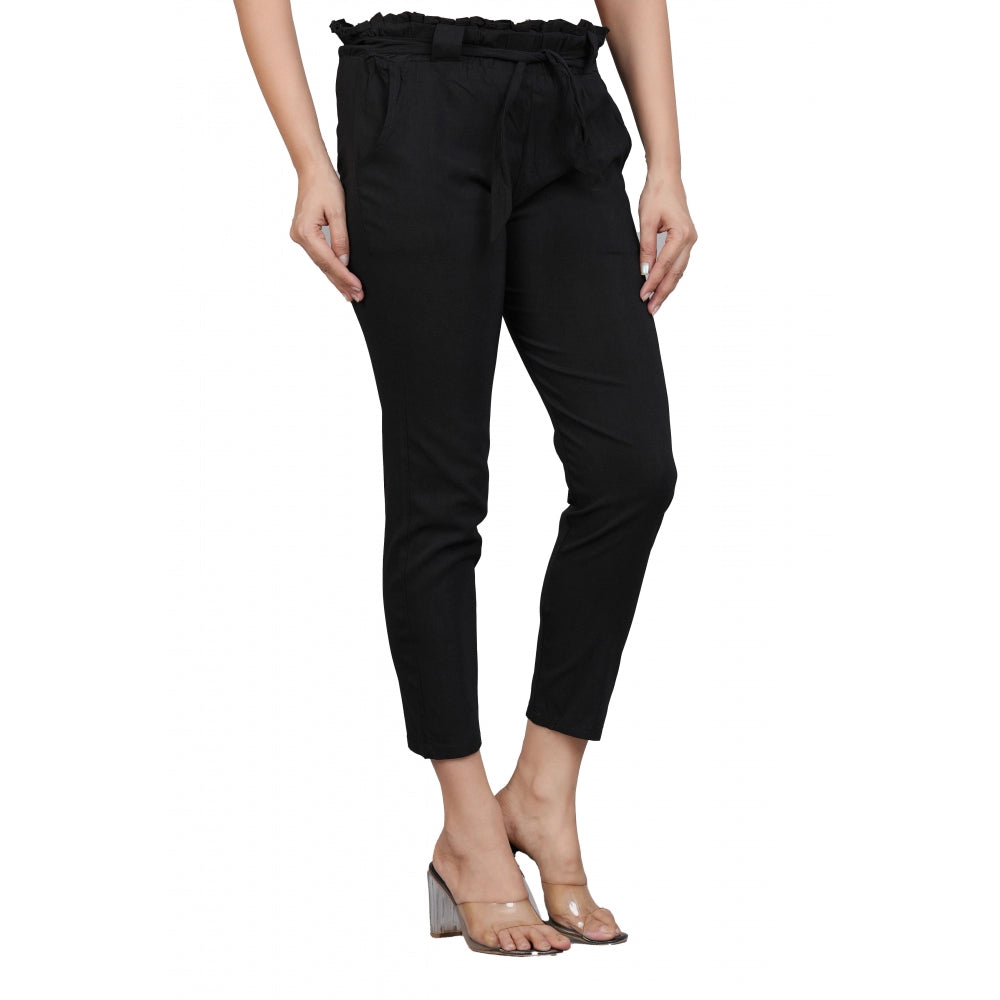 Generic Women's Casual Solid Lycra Trouser Pant (Black) Main image