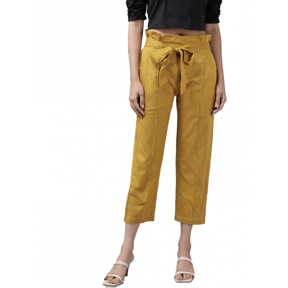 Generic Women's Casual Printed Cotton Flex Trouser Pant (Mustard) Main image