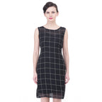 Generic Women's Cotton Blend Checked Sleeveless Sheath Dress (Black)