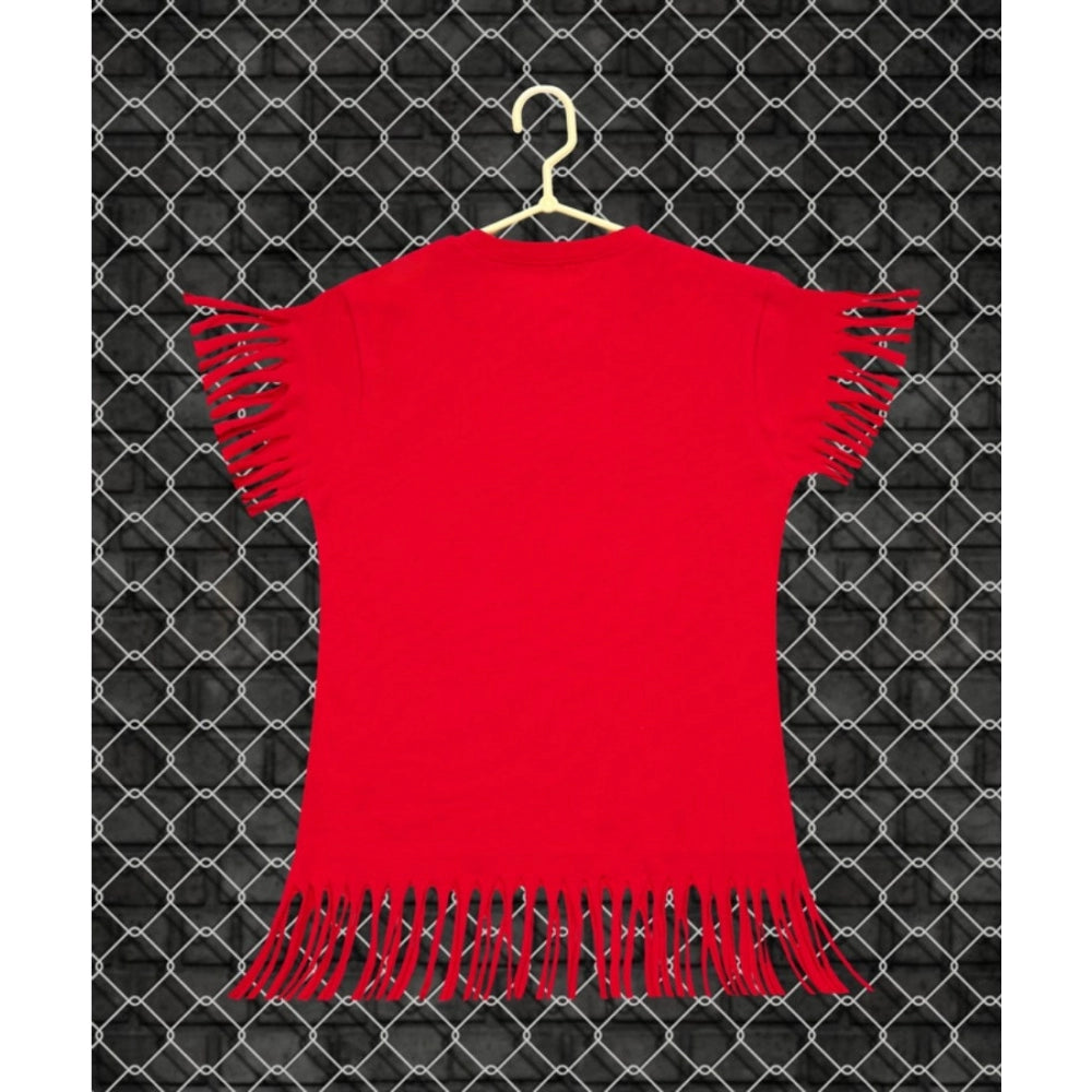 Generic Girl's Casual Short Sleeve Printed Cotton T Shirt (Red) Secondary image