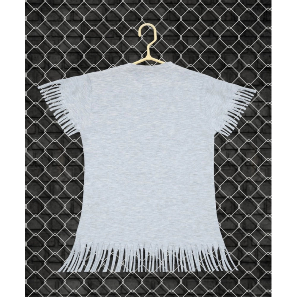 Generic Girl's Casual Short Sleeve Printed Cotton T Shirt (Grey) Secondary image