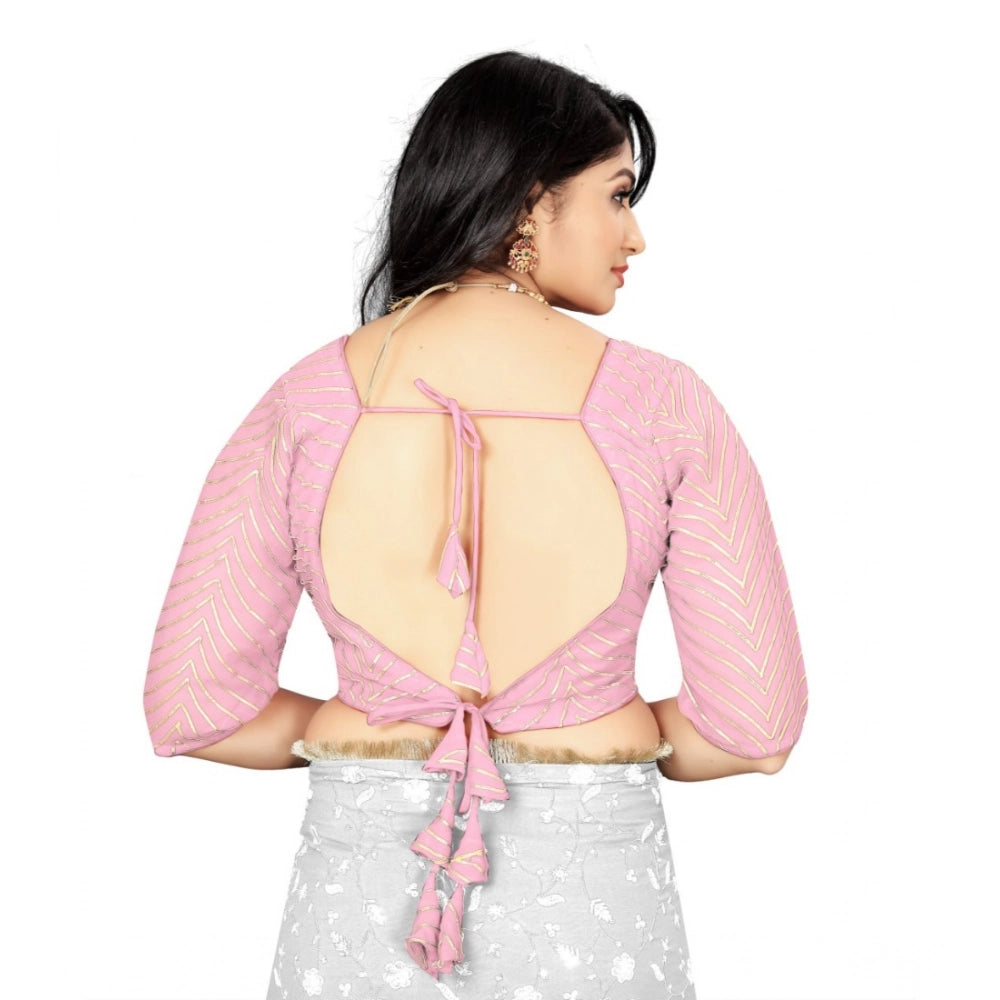 Generic Women's Georgette Embroidery Readymade Blouse (L.Pink, Size: Free Size) Secondary image