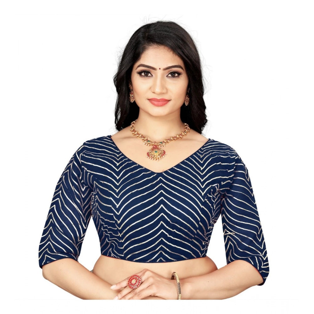 Generic Women's Georgette Embroidery Readymade Blouse (Navy Blue, Size: Free Size) Main image