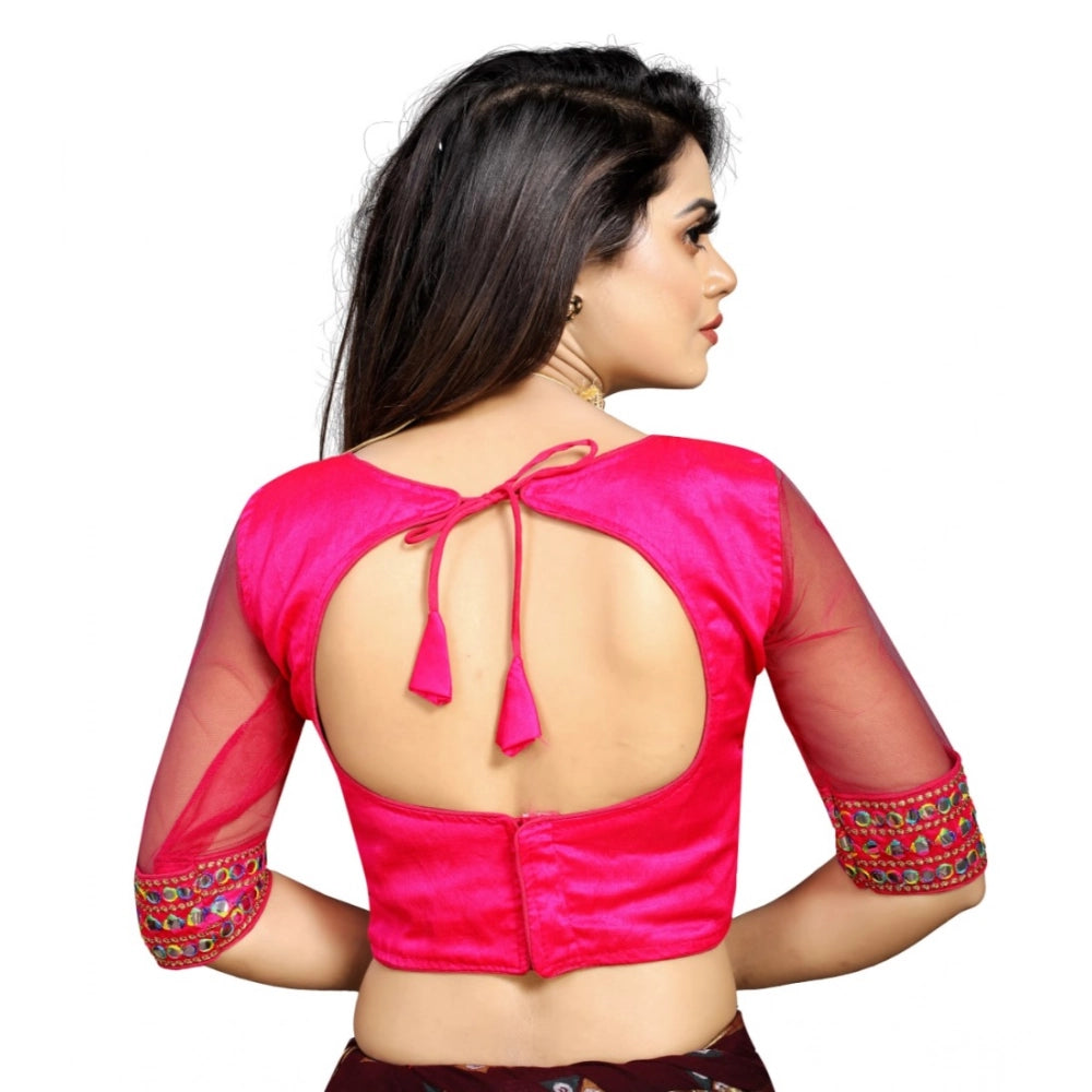 Generic Women's Phantom Silk Embroidery Readymade Blouse (Pink, Size: Free Size) Secondary image