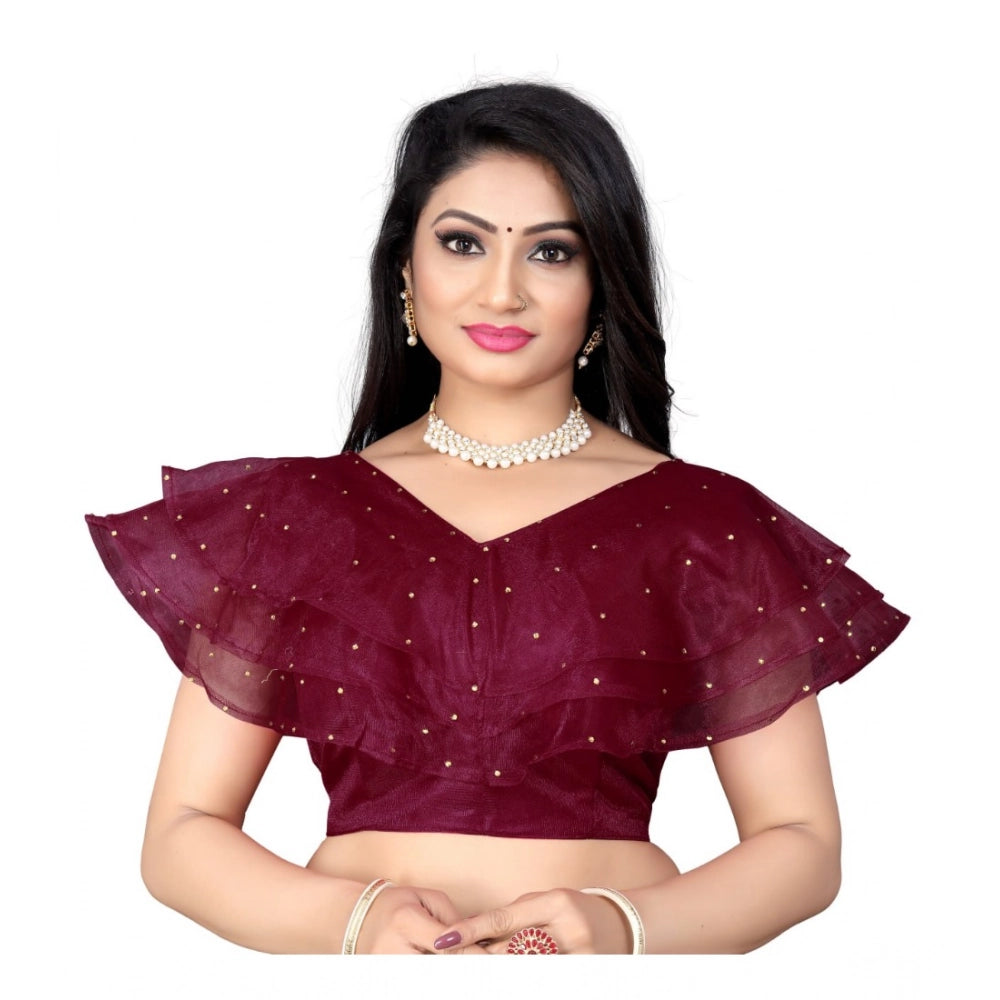 Generic Women's Nylon Diamond Work Readymade Blouse (Purple, Size: Free Size) Main image